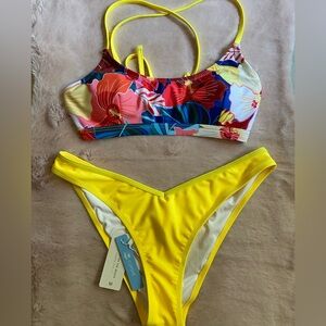 Cupshe Floral and Yellow Bikini Set
